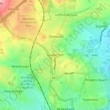 Carte topographique Newton Hill, altitude, relief