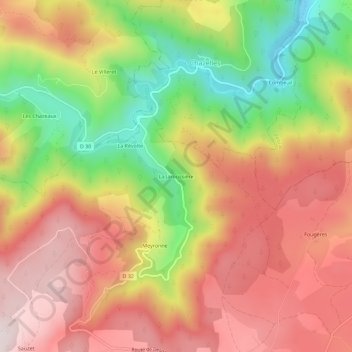 Carte topographique La Jaroussière, altitude, relief
