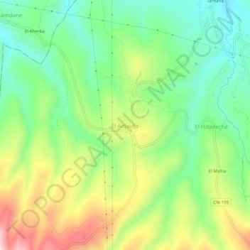 Carte topographique El Adjaïdja, altitude, relief