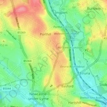 Carte topographique Wolstanton Marsh, altitude, relief