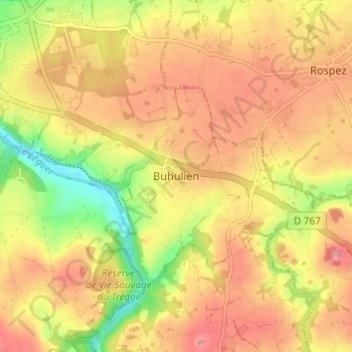 Carte topographique Buhulien, altitude, relief