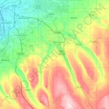 Carte topographique Aurora, altitude, relief