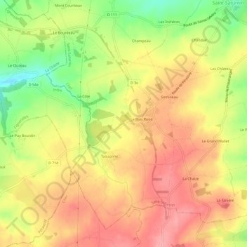 Carte topographique Chevelu, altitude, relief