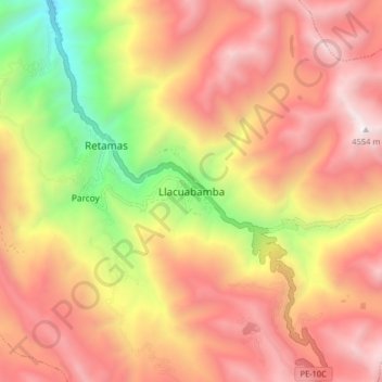 Carte topographique Llacuabamba, altitude, relief