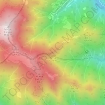Carte topographique Corna Rossa, altitude, relief