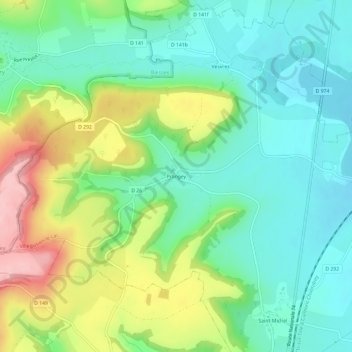 Carte topographique Prangey, altitude, relief