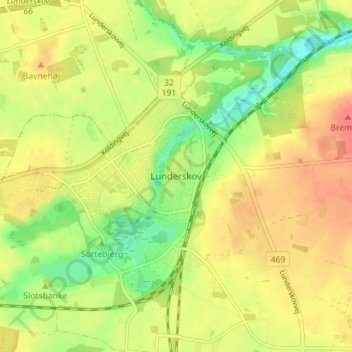 Carte topographique Lunderskov, altitude, relief