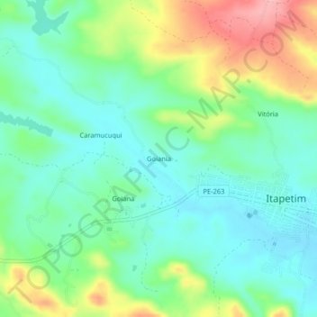 Carte topographique Goiania, altitude, relief