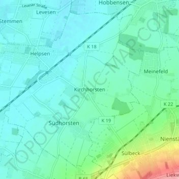 Carte topographique Kirchhorsten, altitude, relief