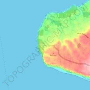 Carte topographique Uluwatu, altitude, relief