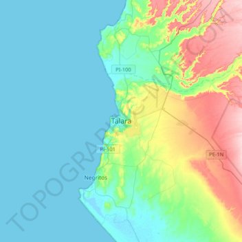 Carte topographique Talara, altitude, relief