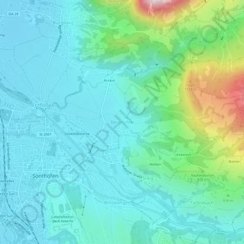 Carte topographique Berghofen, altitude, relief