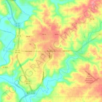 Carte topographique Bedford, altitude, relief