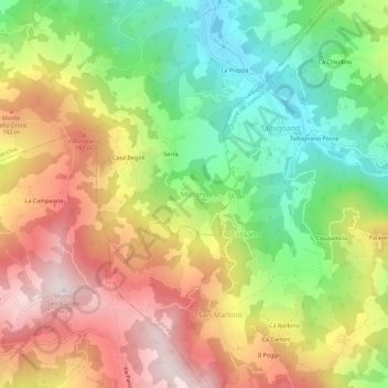 Carte topographique Morano, altitude, relief