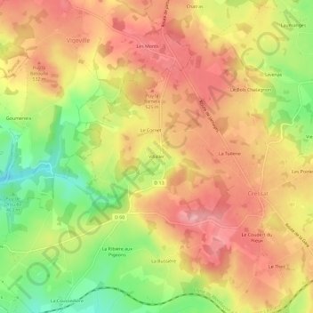 Carte topographique Villalier, altitude, relief