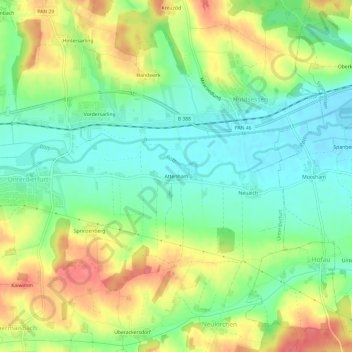 Carte topographique Attenham, altitude, relief