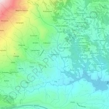 Carte topographique Parcarissa, altitude, relief