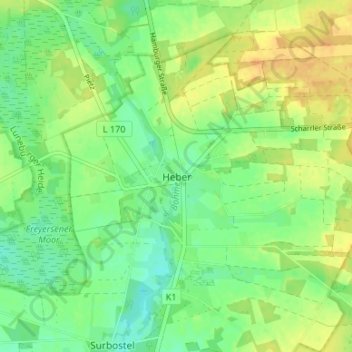 Carte topographique Heber, altitude, relief