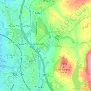 Carte topographique Knowley, altitude, relief