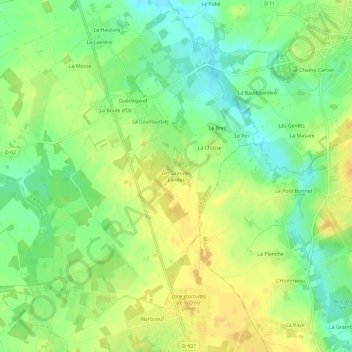 Carte topographique Les Grandes Landes, altitude, relief