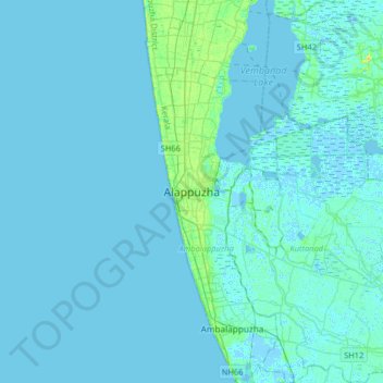Carte topographique Alappuzha, altitude, relief