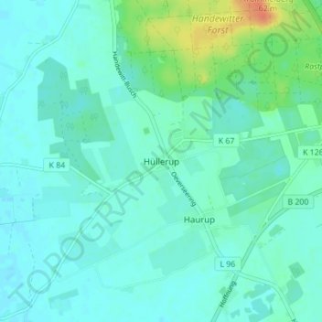 Carte topographique Hüllerup, altitude, relief