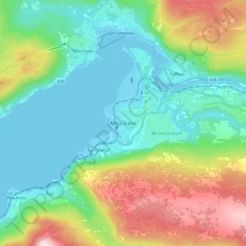 Carte topographique Mo i Rana, altitude, relief
