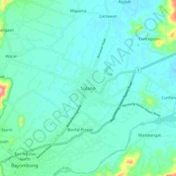 Carte topographique Solano, altitude, relief