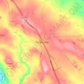 Carte topographique Parsley Hay, altitude, relief
