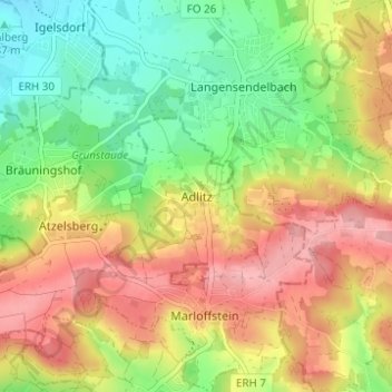 Carte topographique Adlitz, altitude, relief