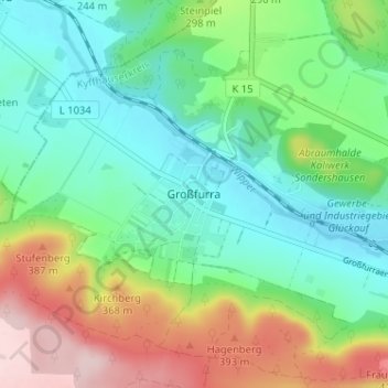 Carte topographique Großfurra, altitude, relief