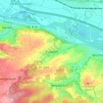 Carte topographique Trosdorf, altitude, relief