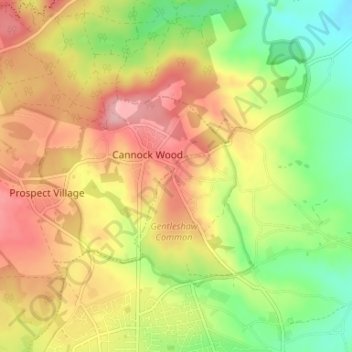 Carte topographique Gentleshaw, altitude, relief