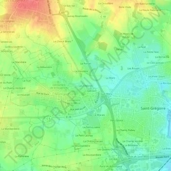 Carte topographique Les Chèvres, altitude, relief