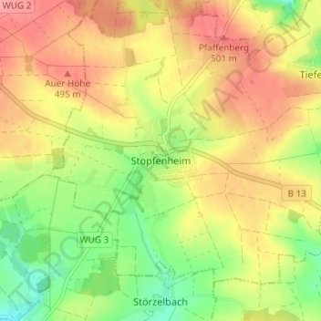 Carte topographique Stopfenheim, altitude, relief
