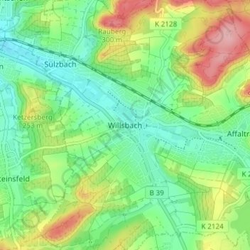 Carte topographique Willsbach, altitude, relief
