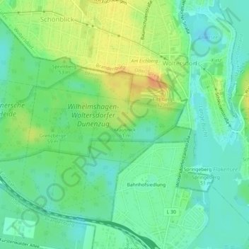 Carte topographique Krausnick, altitude, relief