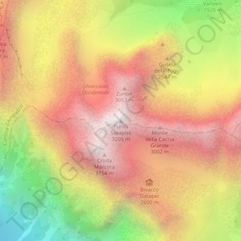 Carte topographique Punta Sorapiss, altitude, relief
