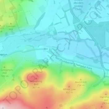 Carte topographique Yeavering, altitude, relief