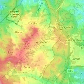 Carte topographique Vahrendorf, altitude, relief