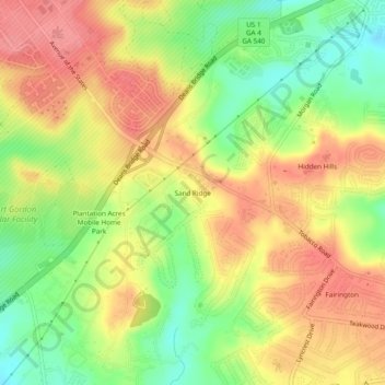 Carte topographique Sand Ridge, altitude, relief