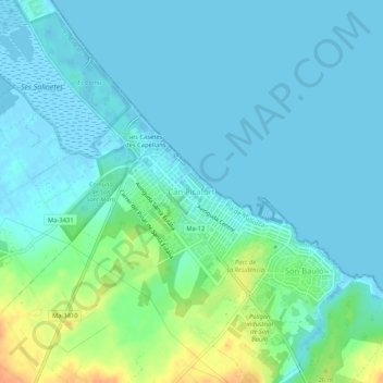 Carte topographique Can Picafort, altitude, relief