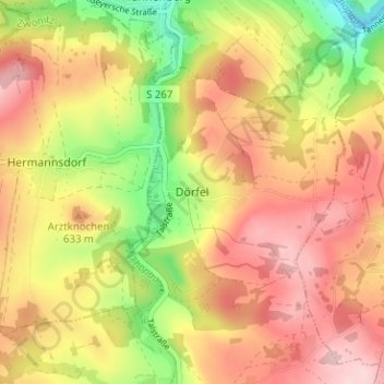 Carte topographique Dörfel, altitude, relief