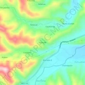 Carte topographique Ixcuicuila, altitude, relief