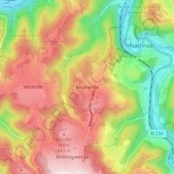 Carte topographique Rennerde, altitude, relief