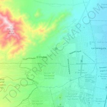 Carte topographique El Challao, altitude, relief