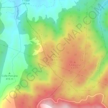 Carte topographique San Nicola, altitude, relief