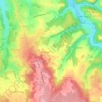 Carte topographique Merle Bas, altitude, relief