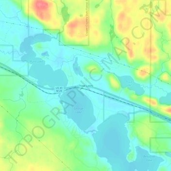 Carte topographique Three Lakes, altitude, relief