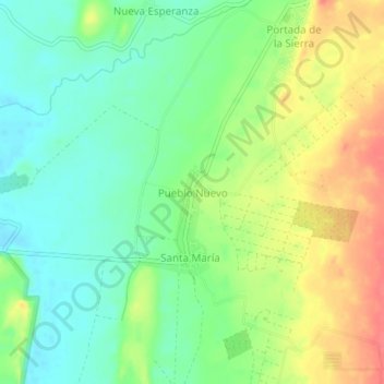 Carte topographique Pueblo Nuevo, altitude, relief